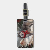 Alaskan Malamute Dog im Schnee Weihnachten Gepäckanhänger (Vorderseite vertikal)