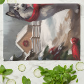Alaskan Malamute Dog im Schnee Weihnachten Geschirrtuch (Gefaltet)