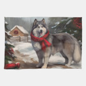 Alaskan Malamute Dog im Schnee Weihnachten Geschirrtuch (Horizontal)