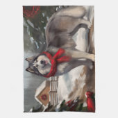 Alaskan Malamute Dog im Schnee Weihnachten Geschirrtuch (Vertikal)