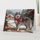 Alaskan Malamute Dog im Schnee Weihnachten Karte (Vorderseite)