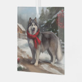 Alaskan Malamute Dog im Schnee Weihnachten Ornament Aus Glas (Vorderseite links)