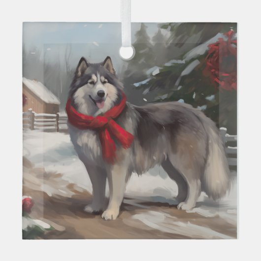 Alaskan Malamute Dog im Schnee Weihnachten Ornament Aus Glas (Vorderseite)
