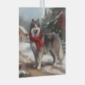 Alaskan Malamute Dog im Schnee Weihnachten Ornament Aus Glas (Vorderseite Rechts)
