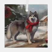 Alaskan Malamute Dog im Schnee Weihnachten Ornament Aus Glas (Rückseite)