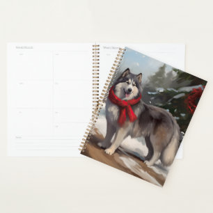 Alaskan Malamute Dog im Schnee Weihnachten Planer