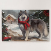 Alaskan Malamute Dog im Schnee Weihnachten Puzzle (Horizontal)