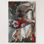 Alaskan Malamute Dog im Schnee Weihnachten Puzzle (Vertikal)