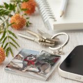 Alaskan Malamute Dog im Schnee Weihnachten Schlüsselanhänger (Vorderseite rechts)