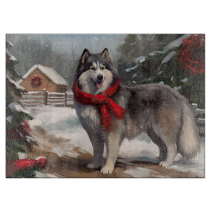Alaskan Malamute Dog im Schnee Weihnachten Schneidebrett