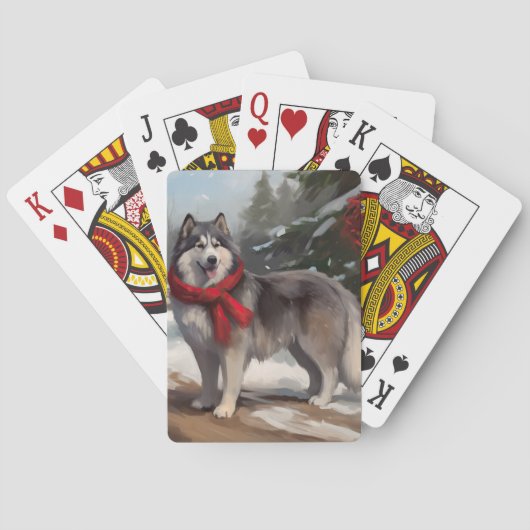 Alaskan Malamute Dog im Schnee Weihnachten Spielkarten (Rückseite)