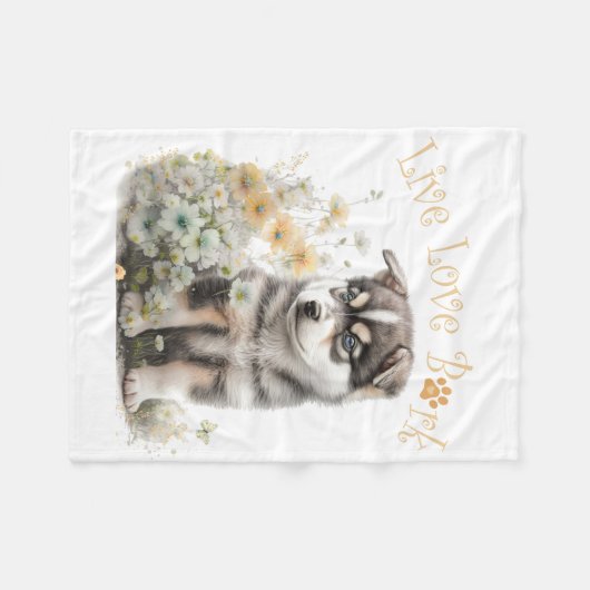 Alaskan Malamute Dog Mama Floral Fleecedecke (Vorderseite (Horizontal))