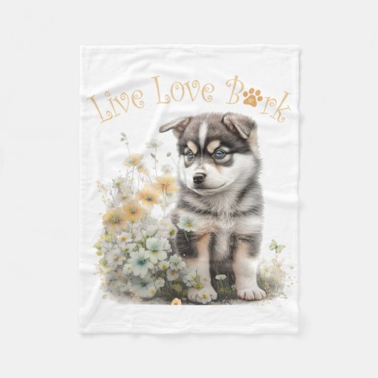 Alaskan Malamute Dog Mama Floral Fleecedecke (Vorderseite)