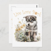 Alaskan Malamute Dog Mama Floral Postkarte (Vorne/Hinten)