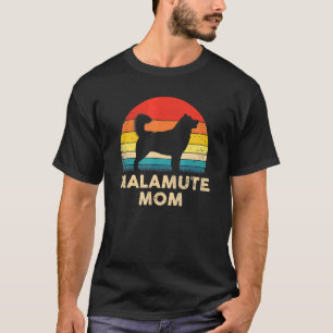 Alaskan Malamute Dog Mama Silhouette Retro Sunset T-Shirt