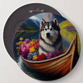 Alaskan Malamute Dog on Paddle: Ein Landschaftlich Button (Vorne & Hinten)