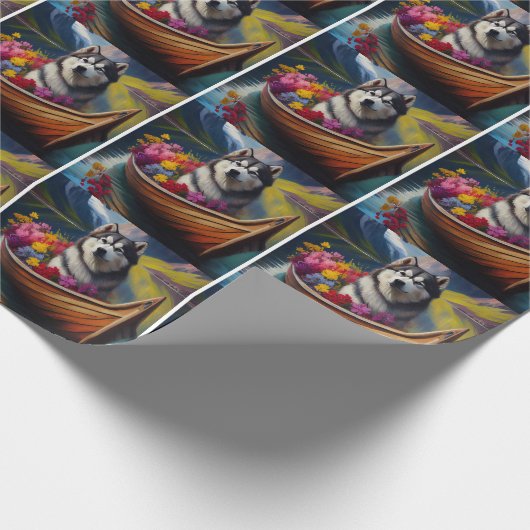 Alaskan Malamute Dog on Paddle: Ein Landschaftlich Geschenkpapier (Ecke)