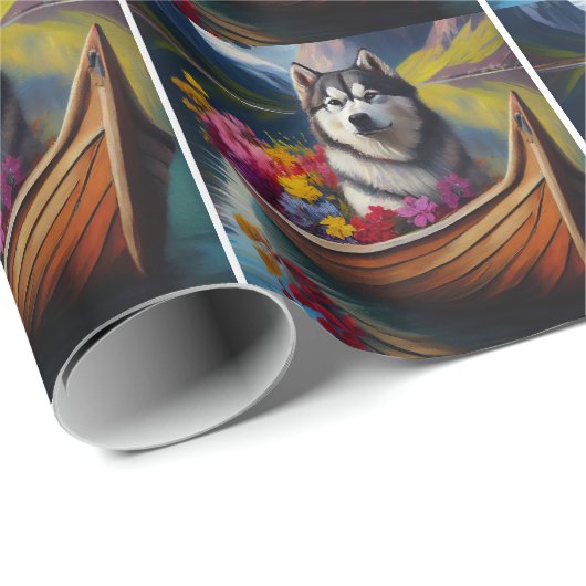 Alaskan Malamute Dog on Paddle: Ein Landschaftlich Geschenkpapier (Rolleneckpunkt)