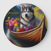 Alaskan Malamute Dog on Paddle: Ein Landschaftlich Große Wanduhr (Vorderseite)