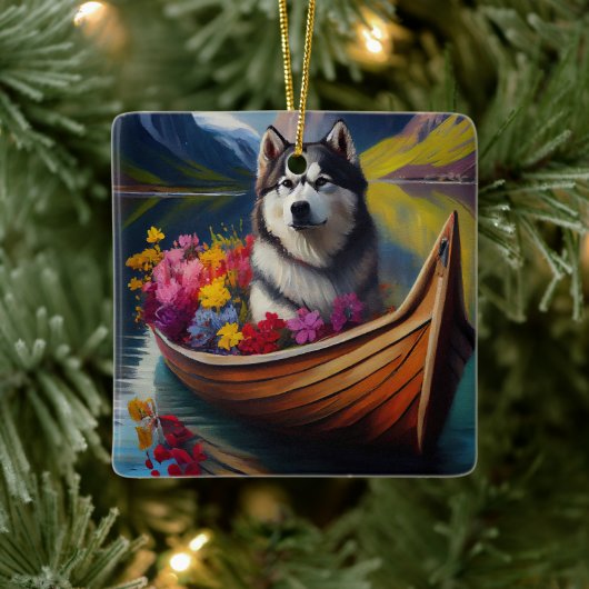 Alaskan Malamute Dog on Paddle: Ein Landschaftlich Keramikornament (Baum)