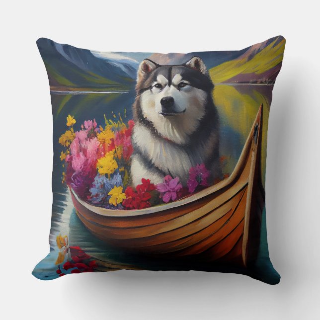 Alaskan Malamute Dog on Paddle: Ein Landschaftlich Kissen (Vorderseite)