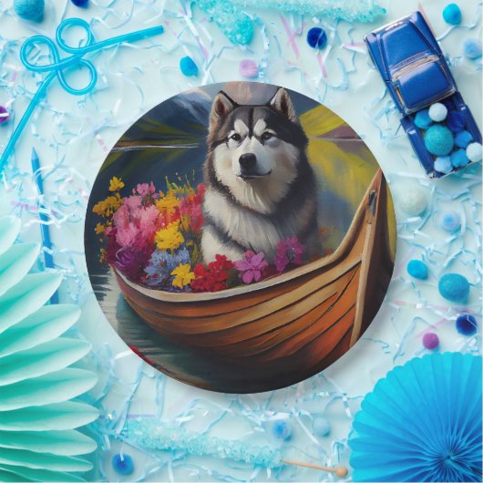 Alaskan Malamute Dog on Paddle: Ein Landschaftlich Pappteller (Party)