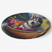 Alaskan Malamute Dog on Paddle: Ein Landschaftlich Pappteller (Schrägansicht)