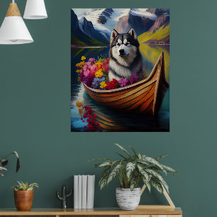 Alaskan Malamute Dog on Paddle: Ein Landschaftlich Poster
