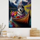 Alaskan Malamute Dog on Paddle: Ein Landschaftlich Poster (Küche)