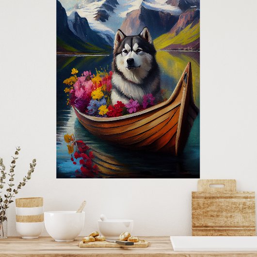 Alaskan Malamute Dog on Paddle: Ein Landschaftlich Poster (Küche)