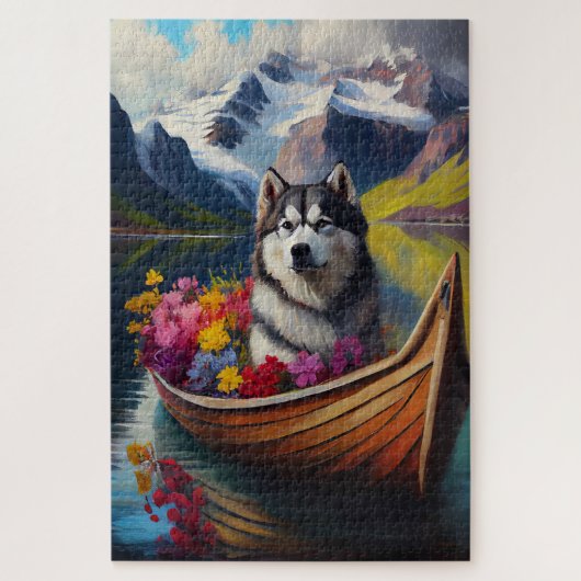 Alaskan Malamute Dog on Paddle: Ein Landschaftlich Puzzle (Vertikal)