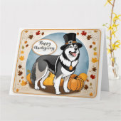 Alaskan Malamute Dog Pilgrim Happy Thanksgiving Karte (Gelbe Blume)