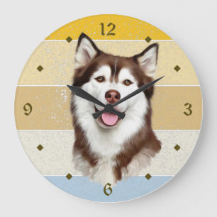 Alaskan Malamute Dog Retro Sunset Clock Große Wanduhr