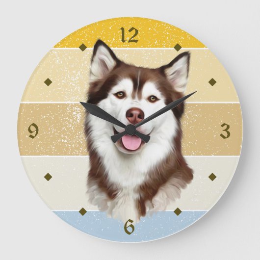 Alaskan Malamute Dog Retro Sunset Clock Große Wanduhr (Vorderseite)