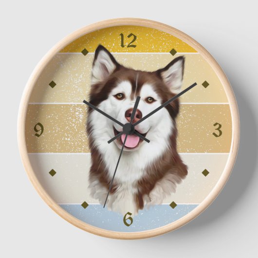 Alaskan Malamute Dog Retro Sunset Clock Uhr (Vorderseite)