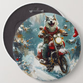 Alaskan Malamute Dog Riding Motorrad Weihnachten Button (Vorne & Hinten)