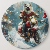 Alaskan Malamute Dog Riding Motorrad Weihnachten Button (Vorderseite)