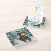 Alaskan Malamute Dog Riding Motorrad Weihnachten Glasuntersetzer (Schrägansicht)