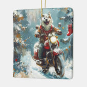 Alaskan Malamute Dog Riding Motorrad Weihnachten Keramikornament (Links)