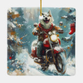 Alaskan Malamute Dog Riding Motorrad Weihnachten Keramikornament (Rückseite)