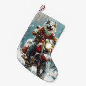 Alaskan Malamute Dog Riding Motorrad Weihnachten Kleiner Weihnachtsstrumpf (Vorderansicht (hängend))