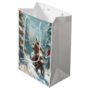 Alaskan Malamute Dog Riding Motorrad Weihnachten Mittlere Geschenktüte