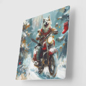 Alaskan Malamute Dog Riding Motorrad Weihnachten Quadratische Wanduhr (Winkel)