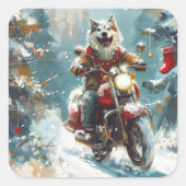 Alaskan Malamute Dog Riding Motorrad Weihnachten Quadratischer Aufkleber (Vorderseite)
