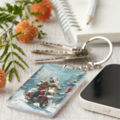 Alaskan Malamute Dog Riding Motorrad Weihnachten Schlüsselanhänger (Vorderseite rechts)