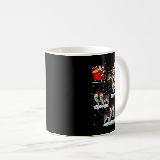 Alaskan Malamute Dog Santa Sleigh Flying Funny Chr Kaffeetasse (VorderseiteRechts)