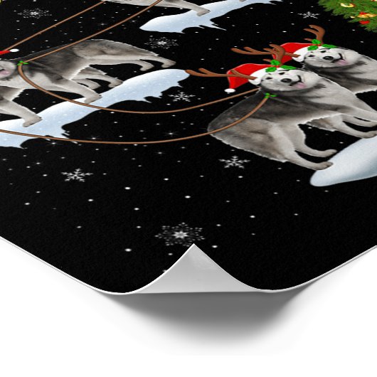 Alaskan Malamute Dog Santa Sleigh Flying Funny Chr Poster (Ecke)
