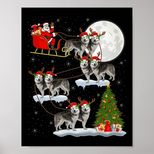 Alaskan Malamute Dog Santa Sleigh Flying Funny Chr Poster (Vorne)