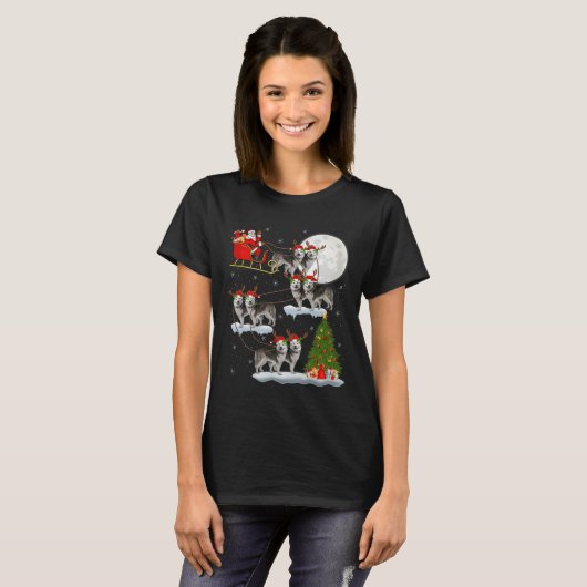 Alaskan Malamute Dog Santa Sleigh Flying Funny Chr T-Shirt (Vorne ganz)