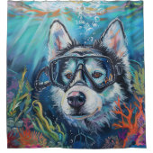 Alaskan Malamute Dog Scuba Diving Unterwasser Duschvorhang (Vorderseite)